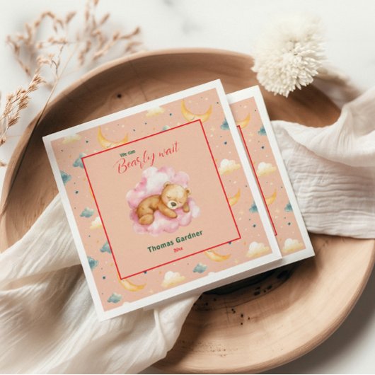 We kunnen nauwelijks wachten Boy Schattige Beer Ba Servet