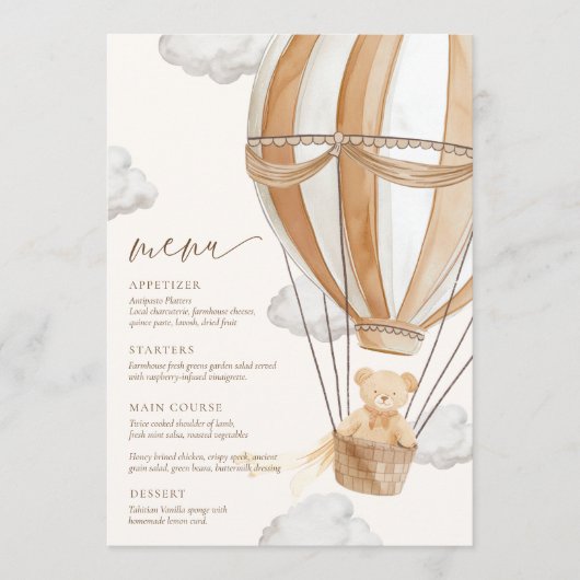 We kunnen nauwelijks wachten dan Baby shower Menu (Voorkant)