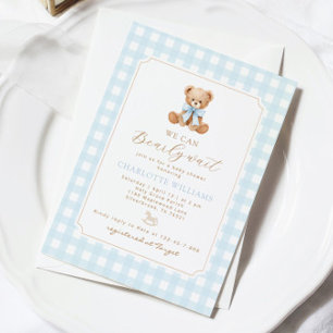 We kunnen nauwelijks wachten Gingham teddybeer bab Kaart