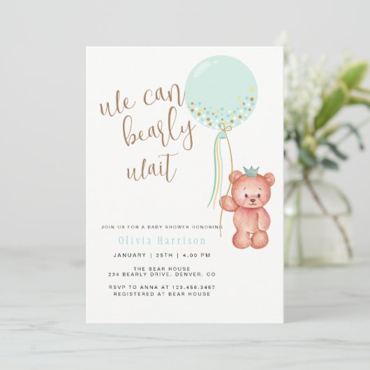 We kunnen nauwelijks wachten Groene ballon Beer Ba Kaart (Staand voorkant)