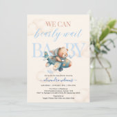 We kunnen nauwelijks wachten jongen baby shower kaart (Staand voorkant)