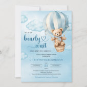 We kunnen nauwelijks wachten jongen baby shower ui kaart (Voorkant)