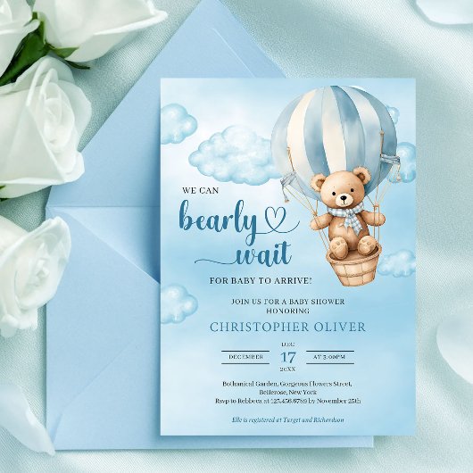 We kunnen nauwelijks wachten jongen baby shower ui kaart