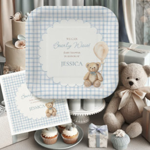 We kunnen nauwelijks wachten Jongen Teddybeer Baby Papieren Bordje