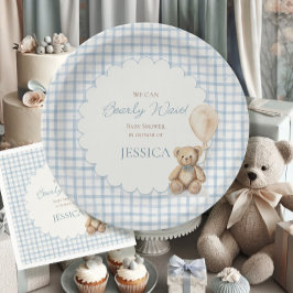 We kunnen nauwelijks wachten Jongen Teddydbeer Bab Papieren Bordje