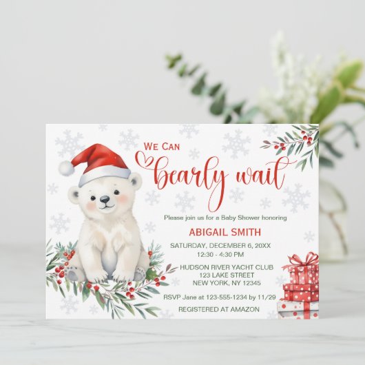 "We kunnen nauwelijks wachten" Kerst Beer Baby sho Kaart (Staand voorkant)