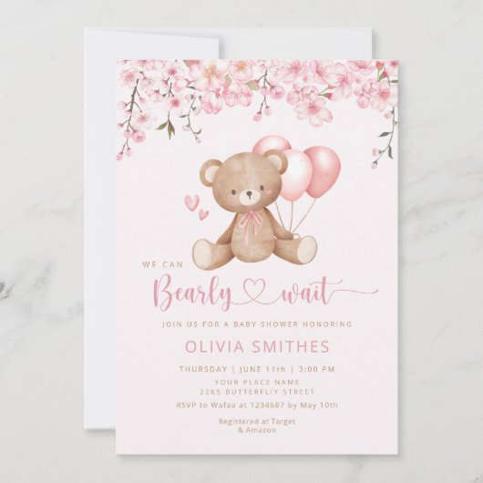 We kunnen nauwelijks wachten Meisje Teddybeer Baby Kaart (Voorkant)