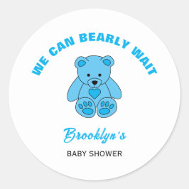 We kunnen nauwelijks wachten op Baby shower Blue T Ronde Sticker