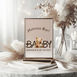 We kunnen nauwelijks wachten op Baby shower Mimosa Reclamebord Met Voetstuk