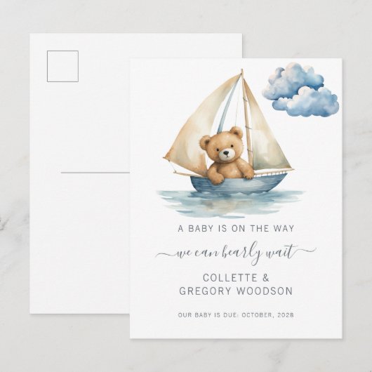 We kunnen nauwelijks wachten op Beer zeilboot zwan Aankondigingskaart (Voorkant / Achterkant)