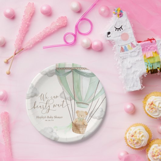 We kunnen nauwelijks wachten op Mint Green Baby sh Papieren Bordje (Feest)