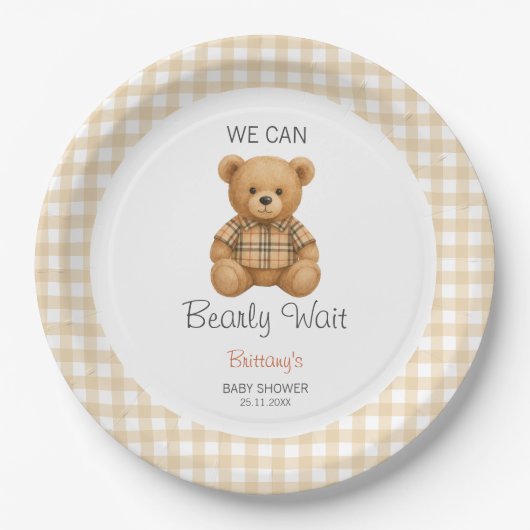 We kunnen nauwelijks wachten op Preppy Beer Baby s Papieren Bordje (Voorkant)