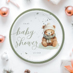 We kunnen nauwelijks wachten op Sage Baby shower p Papieren Bordje<br><div class="desc">Dit papieren bord heeft een schattige teddybeer met een neutraal kleurenpalet: salie,  ivoor,  beige. Als u van dit ontwerp houdt,  bekijk dan ons collectie van baby shower items.</div>