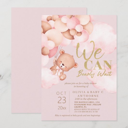 We kunnen nauwelijks wachten op Teddy Pink Baby Gi Kaart (Voorkant / Achterkant)