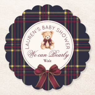 We kunnen nauwelijks wachten Plaid teddybeer Baby Kartonnen Onderzetters