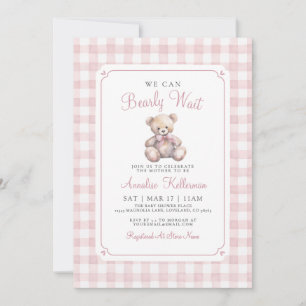 We kunnen nauwelijks wachten Roze Beer Baby Shower Kaart