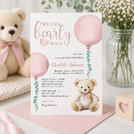 We kunnen nauwelijks wachten Roze Beer Baby Shower Kaart