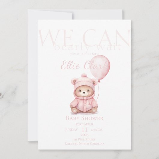 We kunnen nauwelijks wachten roze Beer meisje Baby Kaart (Voorkant)