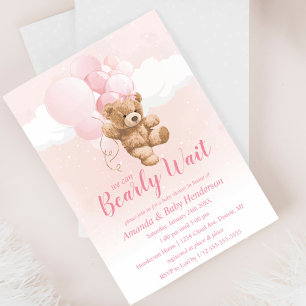 We kunnen nauwelijks wachten Roze Teddybeer Baby S Kaart