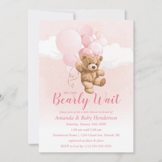 We kunnen nauwelijks wachten Roze teddybeer babysh Kaart (Voorkant)