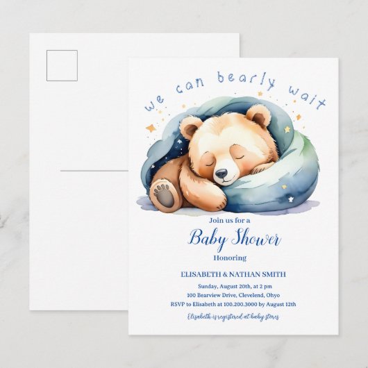 We kunnen nauwelijks wachten schattige teddybeer B Uitnodiging Briefkaart (Voorkant / Achterkant)