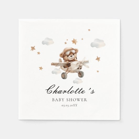 We kunnen nauwelijks wachten! Teddy Bear & Airplan Servet (Voorkant)