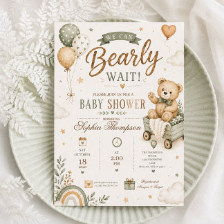 We kunnen nauwelijks wachten Teddybeer Baby Shower Kaart