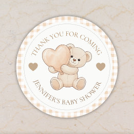 We kunnen nauwelijks wachten Teddybeer Baby Shower Ronde Sticker