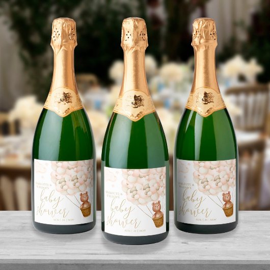 We kunnen nauwelijks wachten Teddybeer Baby Shower Sparkling Wijnetiket