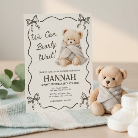 We kunnen nauwelijks wachten, teddybeer babyshower kaart