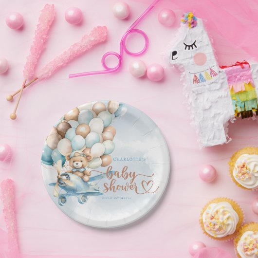 We kunnen nauwelijks wachten! Teddybeer blauw Baby Papieren Bordje (Feest)