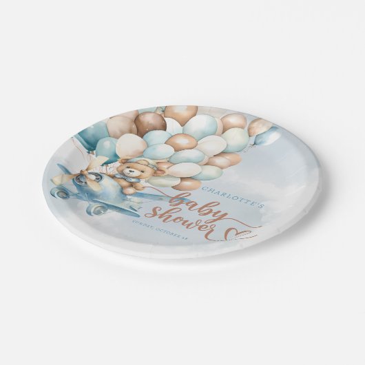 We kunnen nauwelijks wachten! Teddybeer blauw Baby Papieren Bordje (Gekanteld)