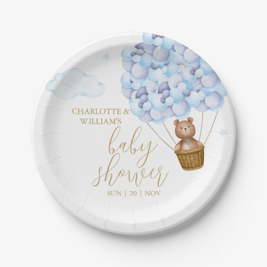 We kunnen nauwelijks wachten Teddybeer Blauwe Jong Papieren Bordje (Voorkant)