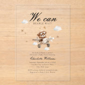 We kunnen nauwelijks wachten! Teddybeer en vliegtu Acryl Uitnodigingen (Voorkant)