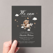 We kunnen nauwelijks wachten! Teddybeer en vliegtu Acryl Uitnodigingen (Insitu (Draagbaar))