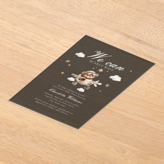 We kunnen nauwelijks wachten! Teddybeer en vliegtu Acryl Uitnodigingen (Laagn)