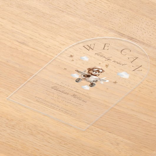 We kunnen nauwelijks wachten! Teddybeer en vliegtu Acryl Uitnodigingen (Laagn)