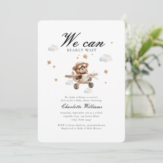 We kunnen nauwelijks wachten! Teddybeer en vliegtu Kaart (Staand voorkant)