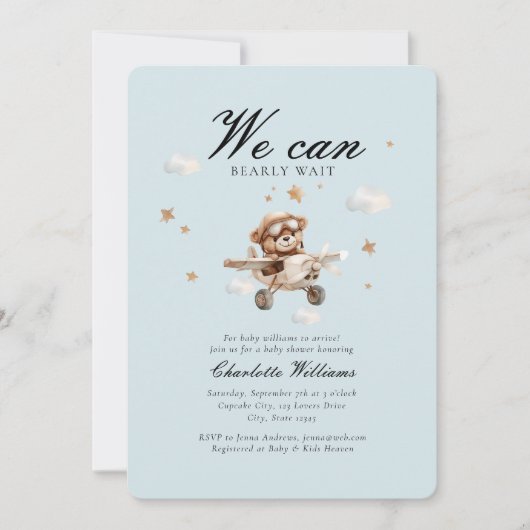 We kunnen nauwelijks wachten! Teddybeer en vliegtu Kaart (Voorkant)