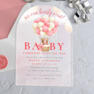 We kunnen nauwelijks wachten Teddybeer Meisje Baby Acryl Uitnodigingen