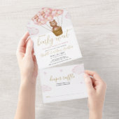 We kunnen nauwelijks wachten Teddybeer Roze Baby S All In One Uitnodiging (Afscheurbaar)