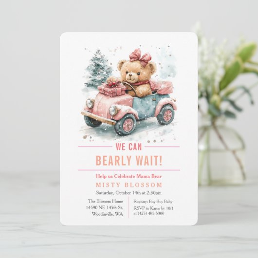 We kunnen nauwelijks wachten Teddybeer uitnodiging (Staand voorkant)