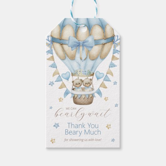 We kunnen nauwelijks wachten Twin Boy bedankt Cadeaulabel (Voorkant)