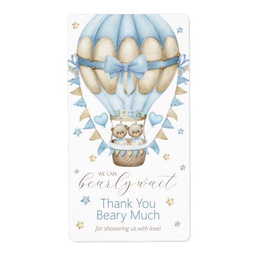 We kunnen nauwelijks wachten Twin Boy bedankt Etiket (Voorkant)