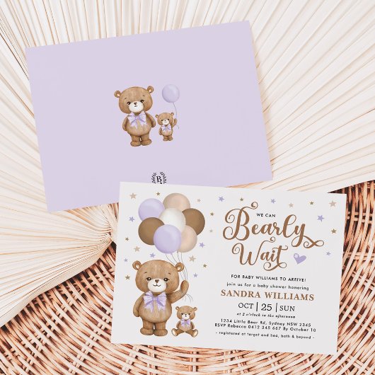 We kunnen Paarse Teddy Bear Baby shower afwachten. Kaart