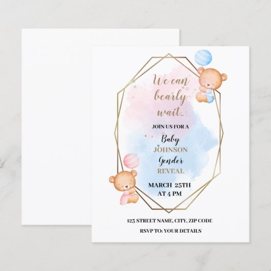 We kunnen snel wachten, beer gender onthullen uitn (Voorkant / Achterkant)