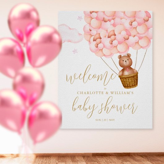 We kunnen snel wachten met roze Baby shower welkom Poster