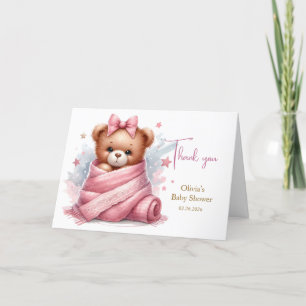 We kunnen snel wachten op roze Baby shower Bedankkaart