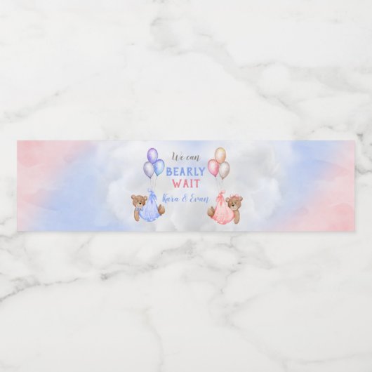 We kunnen snel wachten tot de Beren roze blauw zij Waterfles Etiket (Enkel label)