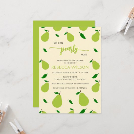 We kunnen vrolijk wachten op Herfst Pear Baby show Kaart (Voorkant / Achterkant in situ)